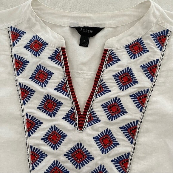 J. Crew Sunburst Embroidered Boho Linen Sleeveless Blouse, Size 2 - Picture 7 of 15